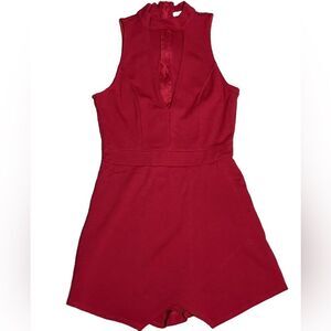 Charlotte Russe Y2K Red High Neck Mini Romper w/Asymmetrical Skirt (Size: Small)